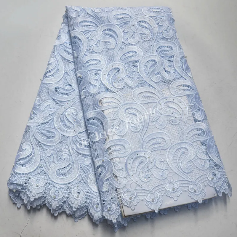 

FolaSade New Design African Guipure Lace Fabric High Quality White African Cord Lace With Beads And Stones For Women TZ202