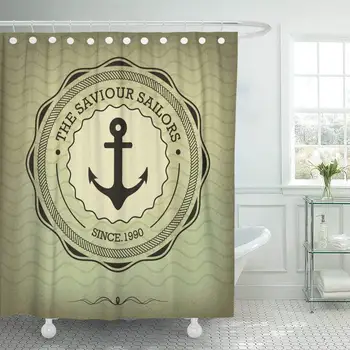 

Shower Curtain Navy Knot Vintage Retro Nautical Badge Sailor Black Military Old Wedding White Anchor Decorative Bathroom