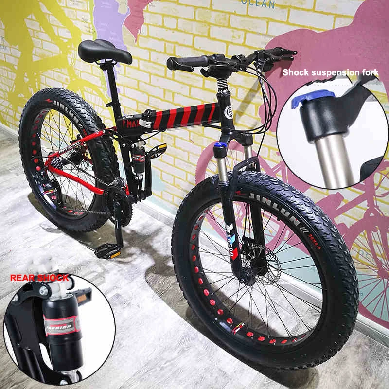 Clearance 20 / 26inch Fat Tires Mountain Bike Folding Variable Speed Disc Brakes Snowmobiles Bike 4.0 Extra Large Tires Mountain Bicycle 2 Clearance 20 / 26inch Fat Tires Mountain Bike Folding Variable Speed Disc Brakes Snowmobiles Bike 4.0 Extra Large Tires Mountain Bicycle 2