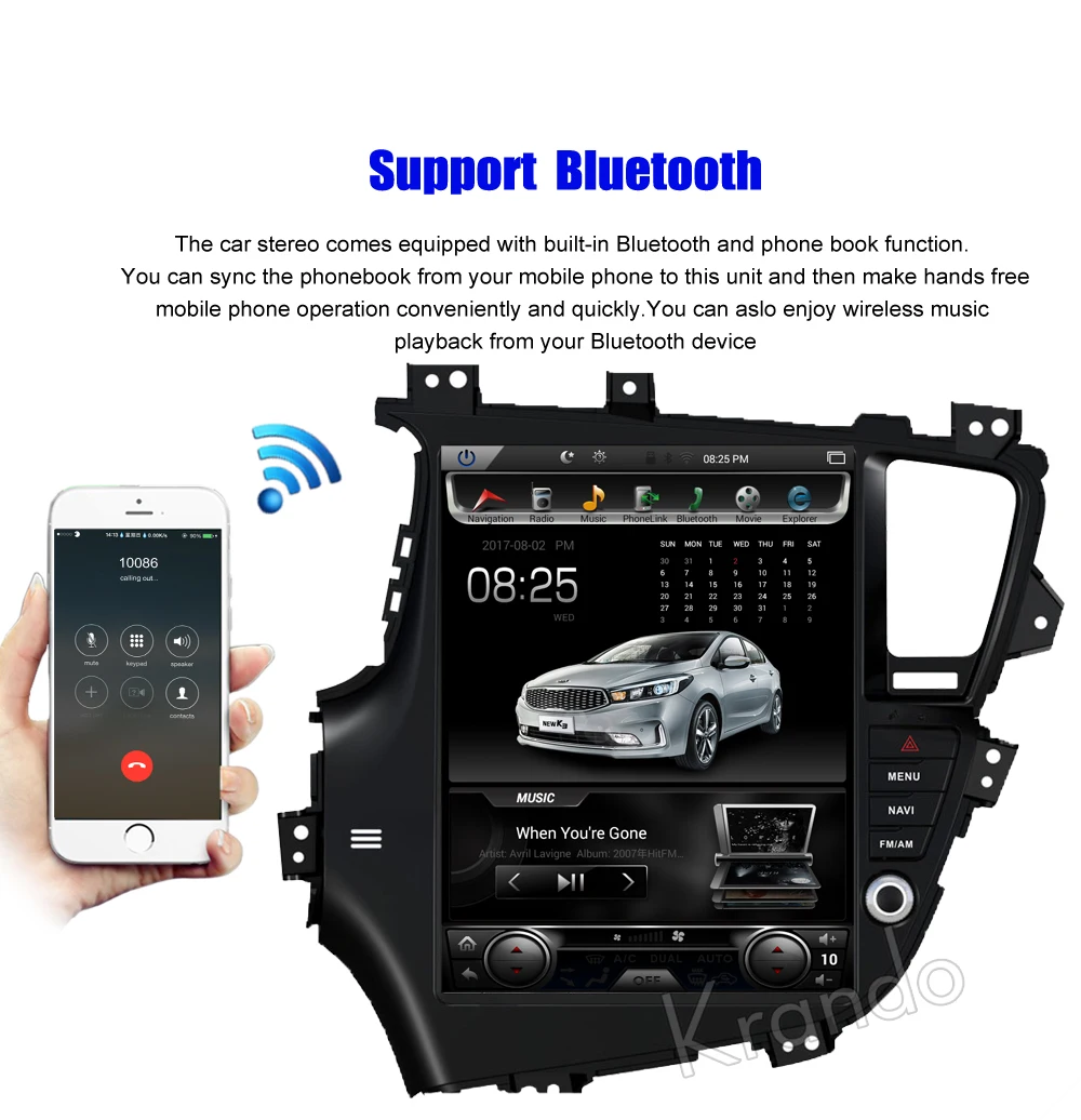 Excellent Krando Android 7.1 10.4" Tesla Vertical screen car multinedia radio player gps for Kia K5 navigation playstore 4
