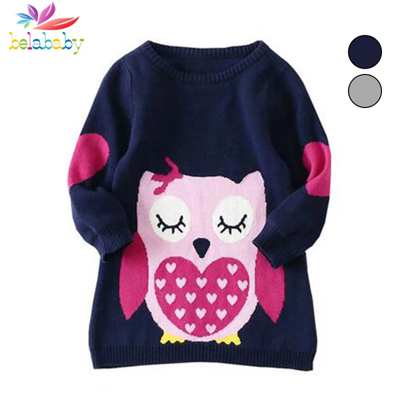 Toddle Little Baby Girls Cute Owl Sweaters (Blue,Grey,1-6years) Long Sleeve Pullover Knit Sweater for Girls 2019 Spring Clothes