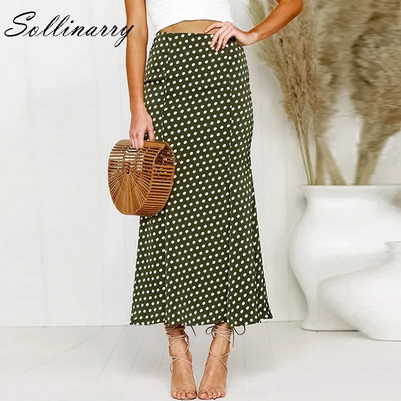 

Sollinarry Elegant Polka Dot Ankle-Length Skirt Women 2018 Autum Winter Casual High Waist Hip Skirt Office Ladies Satin Skirt