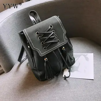 

Vintage Female Drawstring Pu Leather Shoulder Bag Tassels Teenage Backpacks Girls School Bags Student Casual Rucksack Dropship