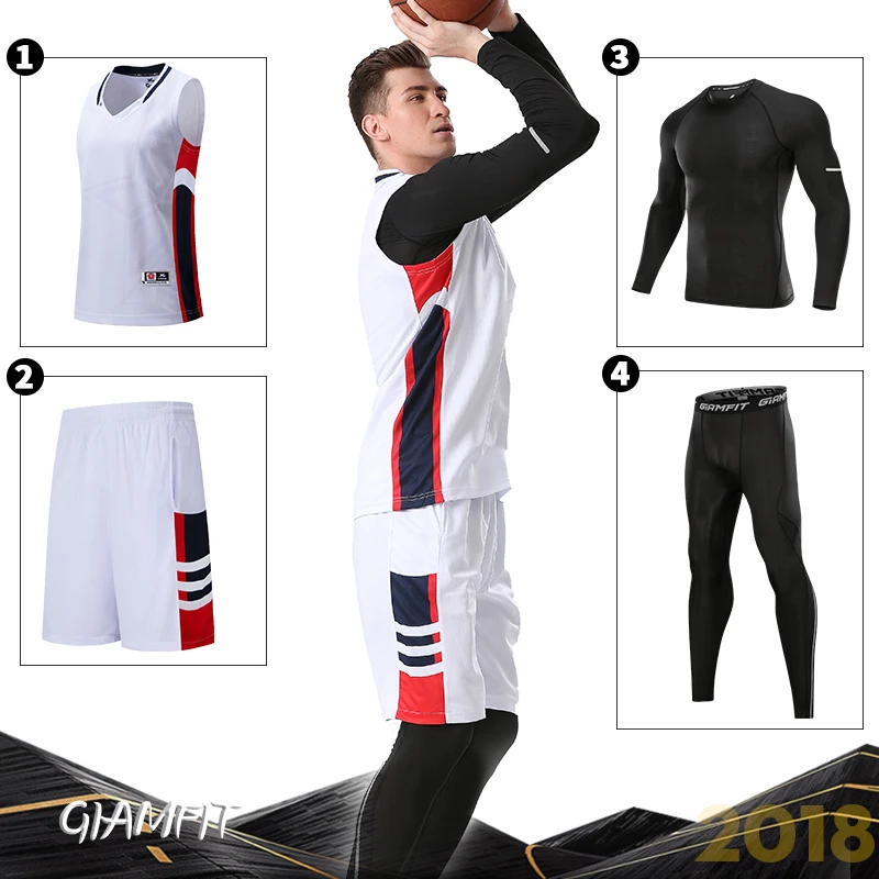 4 PCS/Set Adult Winter Basketball Jerseys with Compression Tights