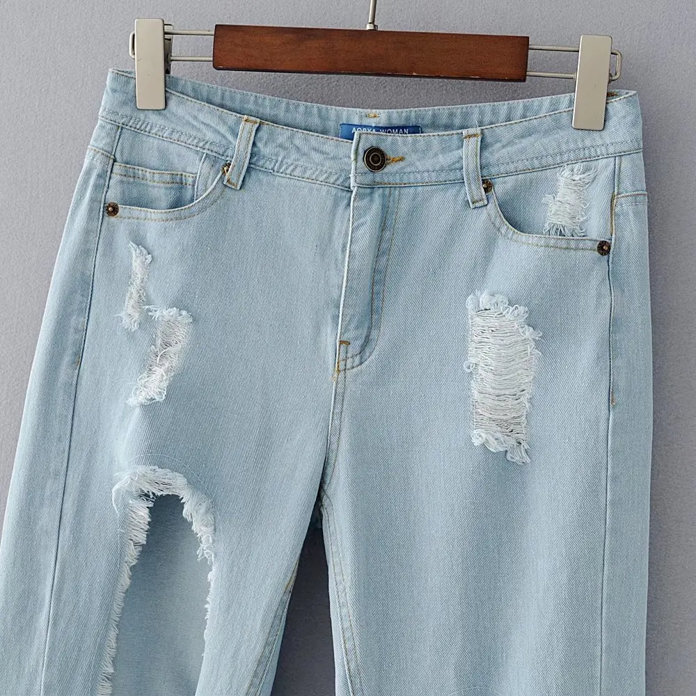 Jellpe женские джинсы с потертостями и дырками Boyfriend Mujer порванная отбеленная винтажная джинсы деним брюки Капри