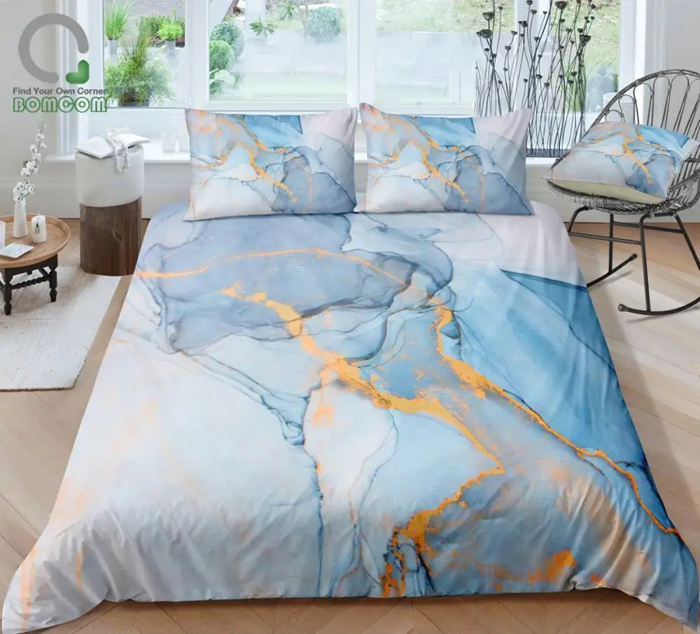 

BOMCOM 3D Digital Printing Duvet Cover Set Natural Luxury Marble Highly-textured Oil Paint Bedding Set 100% Microfiber