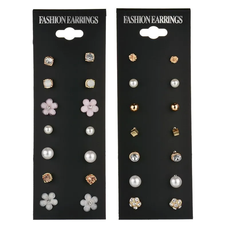 

Fashion Stud Earring Pack 7 Pairs/Set Crystal Rhinestone Flowers Earrings For Women Brincos Gift Accessories
