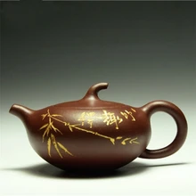 Изысканный Редкий китайский ручной работы реалистичный Исин бамбук zisha Фиолетовый Глиняный заварочный чайник