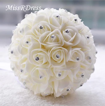 

MissRDress Bridal Bouquet White Foam Wedding Bouquet Ivory Atificial Wedding Flowers Rose Flowers For Wedding Accessories JK110