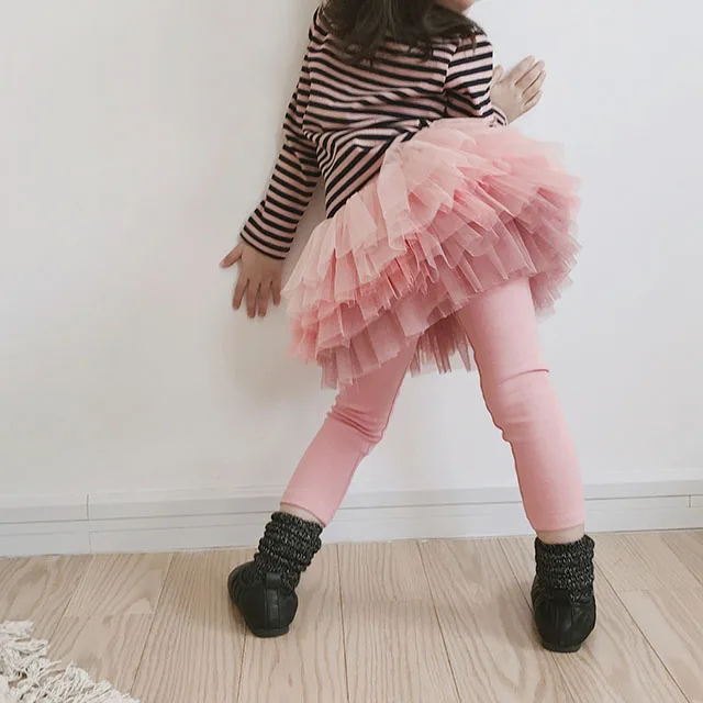 Autumn Girls Thin Gradient Cotton Girl Legging Skirt-pants Fashion Mesh Ball Gown Spring Children Girls Skirts 1-5Yrs - Цвет: DarkPink