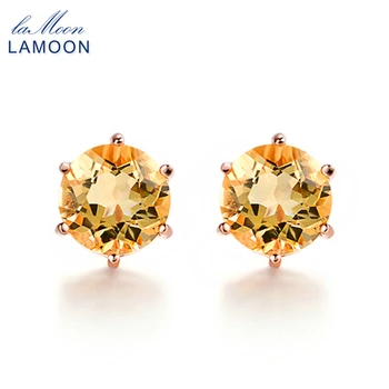 

Lamoon 925 Sterling Silver Simple Stud Earrings For Women Fine Jewelry 7mm 1.2ct Natural Citrine Gemstone Pendients Mujer EI027