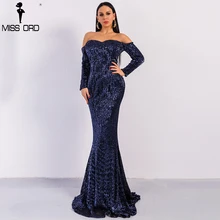 Missord 2018 сексуальный бюстгальтер с длинным рукавом Off Shoulder Sequin спинки платья Для женщин тощий Макси Вечерние элегантное платье FT8714