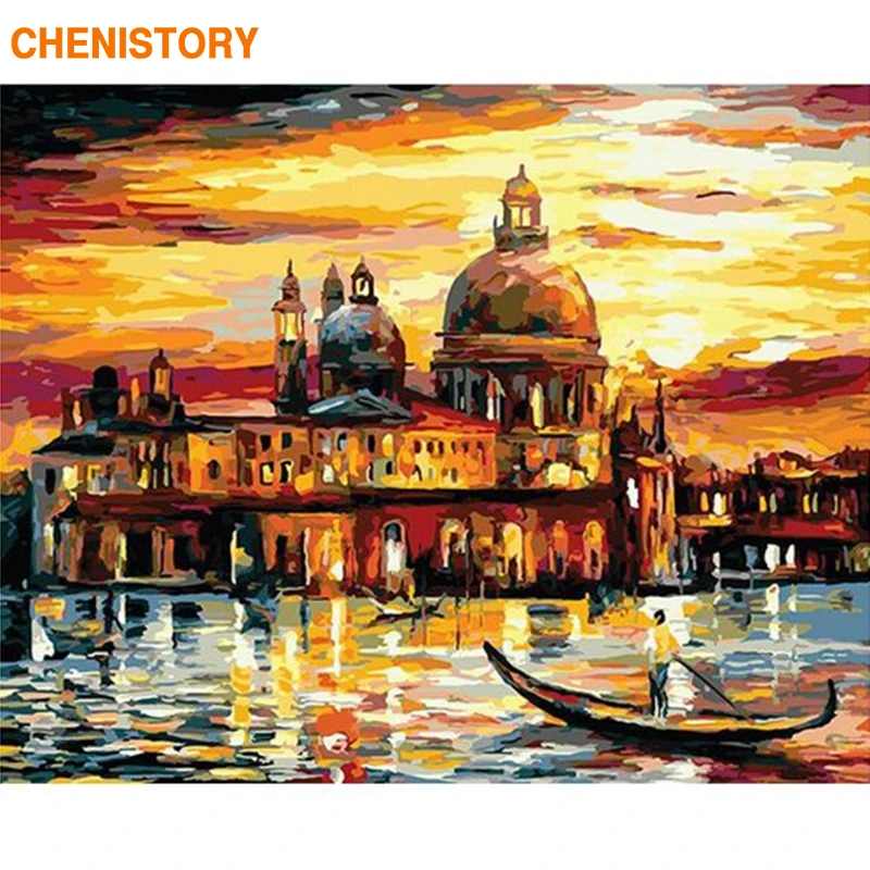 

CHENISTORY Frameless Venice Landscape DIY Painting By Numbers Modern Wall Art Calligraphy Painting Handpainted For Home Decors