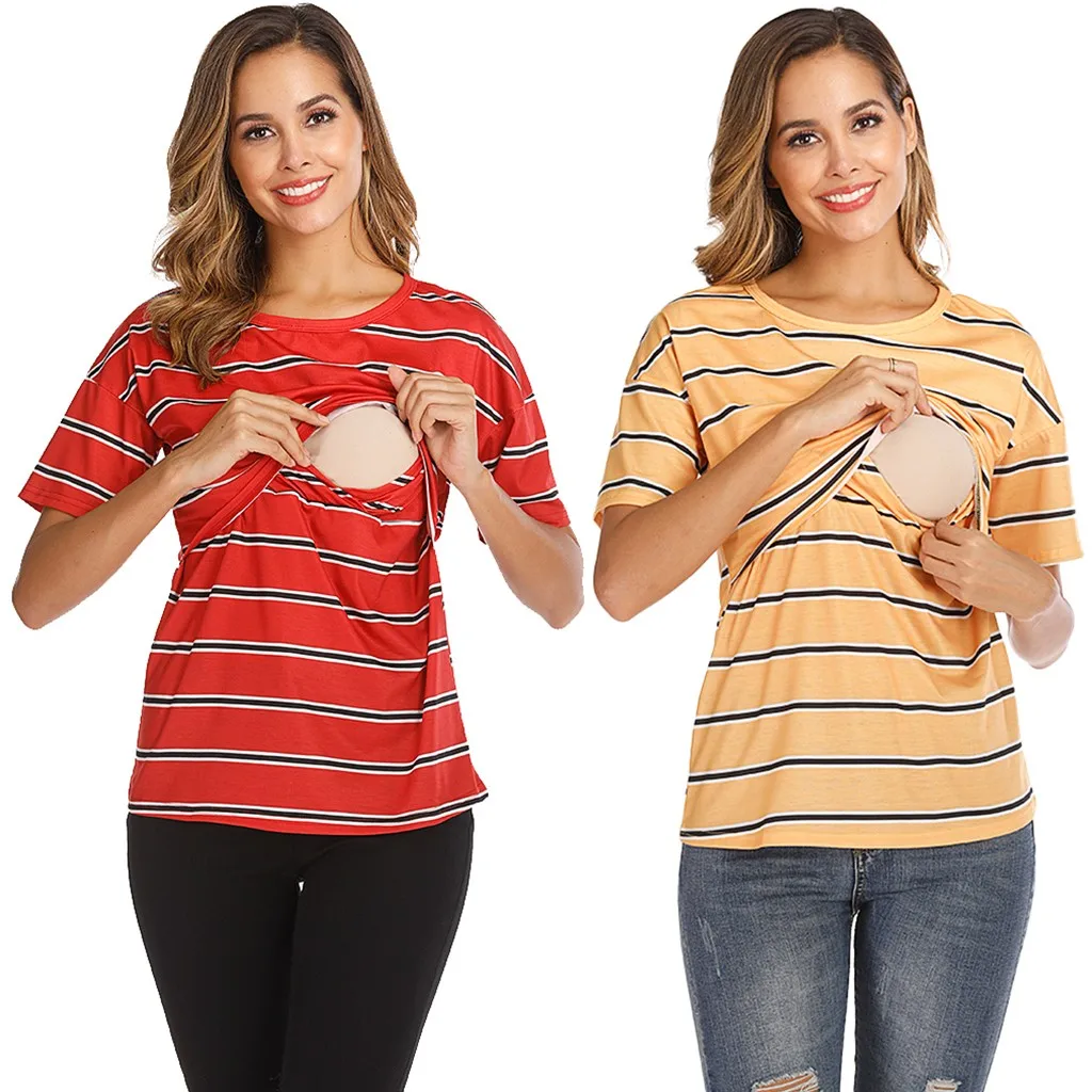 Женские топы для беременных полосатые с коротким рукавом кормящих матерей