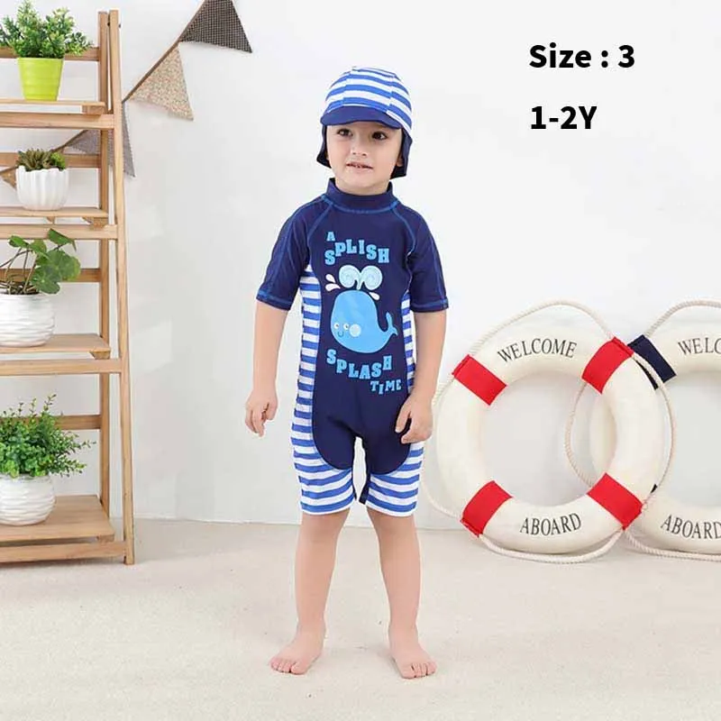 Blue 3(1-2Y) Цельный купальник для маленьких мальчиков; детская одежда для бассейна с рисунком акул; детская одежда с защитой от УФ-лучей - Цвет: Blue 3(1-2Y)