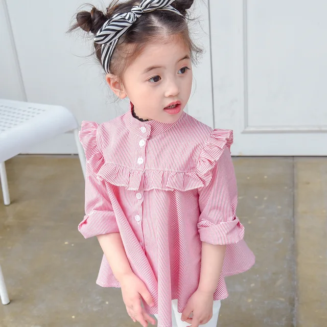 Girl Shirts Korean Kids Lace collar flying sleeves casual shirt ...