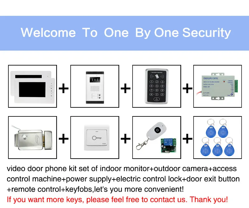 7 ''проводной цветной видеодомофон домофон комплект с 1 камерой+ 2 мониторами+ клавиатура контроля доступа+ EM Замок для 2 семей