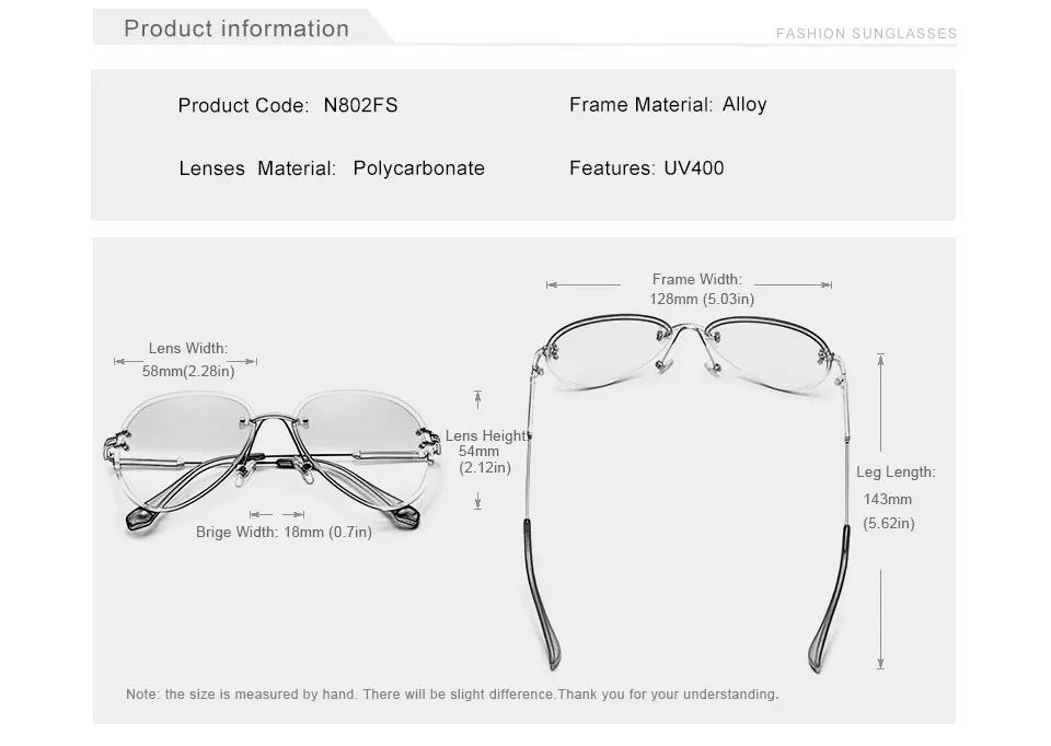 KINGSEVEN 2022 Vintage Sunglasses Women Rimless Gradient Lens