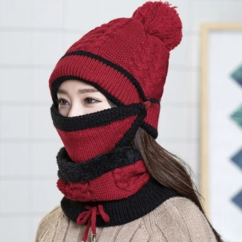 

Women Winter Beanies Knitted Thickened Hat with Warm Mask and Neck Scarf Driver Windstop Sets for Women Girls