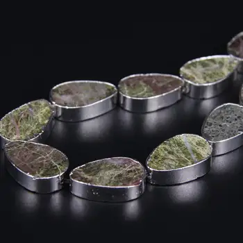 

Approx 11pcs Unakite stone Flat Teardrop bead Pendants,Plating Silvers Edged Natural gems stone egg shape Slab Pendants bracelet
