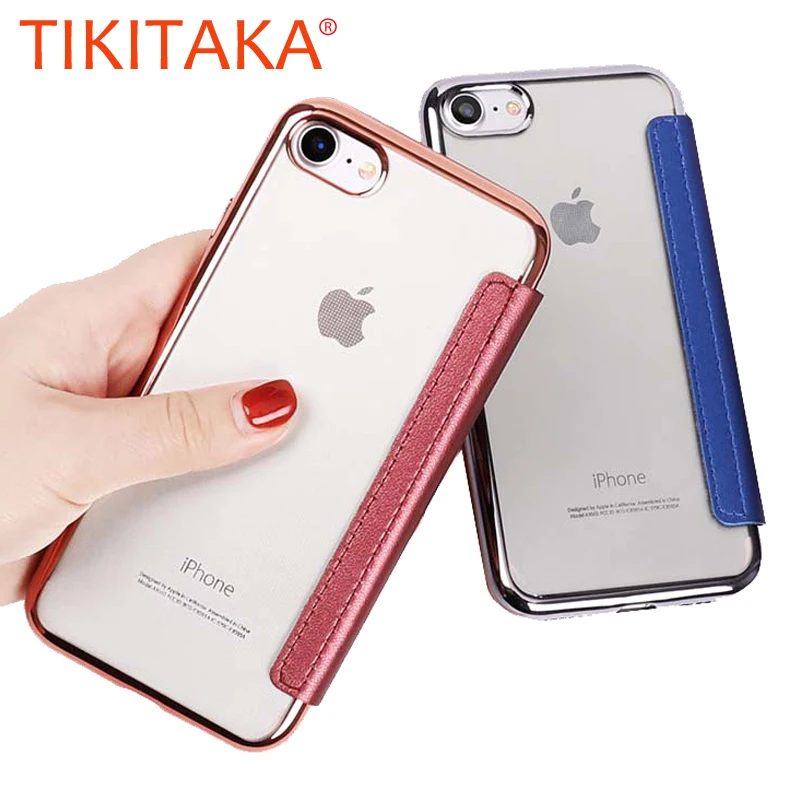 

Plating Flip Case for iPhone X 8 7 6 6S Plus SE Silicone Leather Transparent Cover for Samsung Galaxy S9 S8 Plus Note 8