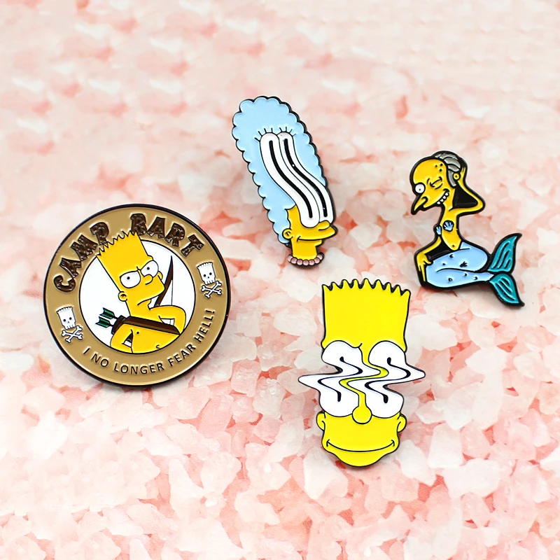 Простые Семейные Броши Marge Mr. Burns в виде русалки Милые мультяшного персонажа для