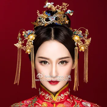 

chinese coronet Gallery phoenix tiara hair pins sets Wedding Crown brides hair Accessories
