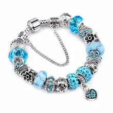 Модный женский браслет покрытый серебром амулет с хрустальной бусиной браслет для женщин ювелирные украшения Браслеты из полиамида подарок
