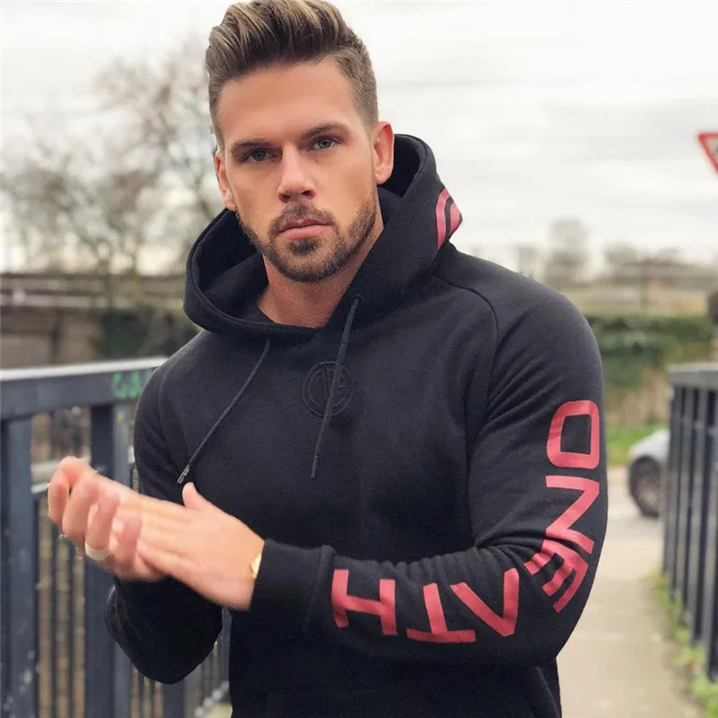 

2018 Spring New Muscle Fit Men s Hooded Pullover gyms Casual Jogger Workout Cotton High Quality Printing Tracksuit Tops