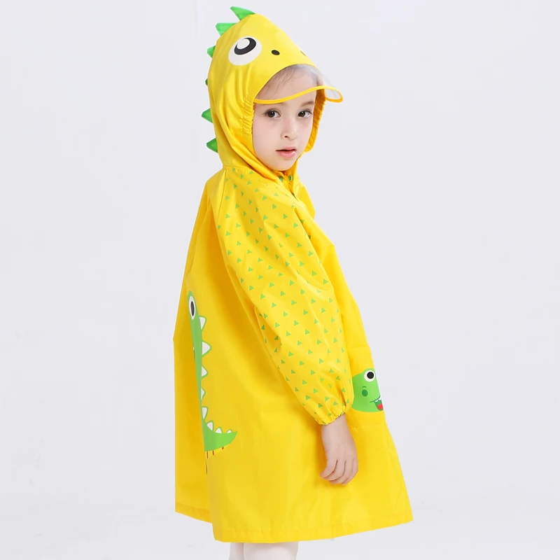 

Children's Raincoat With Outdoor Swimming Cap Eaves Thickened Cartoon Breathable Odorless Zippered Schoolbag For Boys And Girls