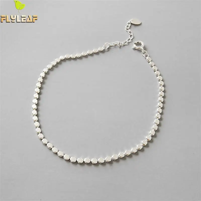 

Flyleaf 925 Sterling Silver Anklets For Women Absorbing Flat Beads Fashion Personality Ankle Leg Fine Jewelry Enkelbandje