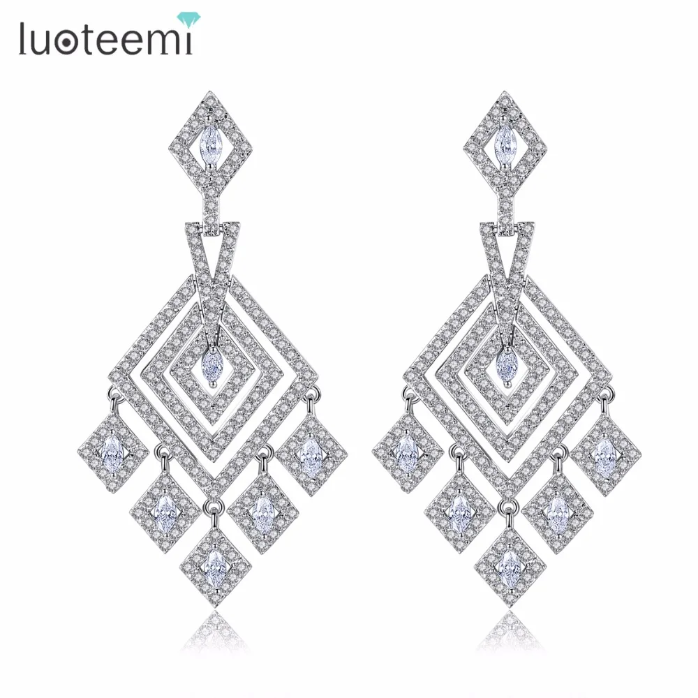 

LUOTEEMI White Gold Color Micro Cubic Zircon Paved Luxury CZ Elegant Earrings For Ladies Wedding Birthday Gift Boucle D'oreille