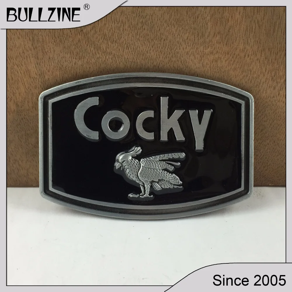 The Bullzine wholesale Cocky belt buckle with black enamel