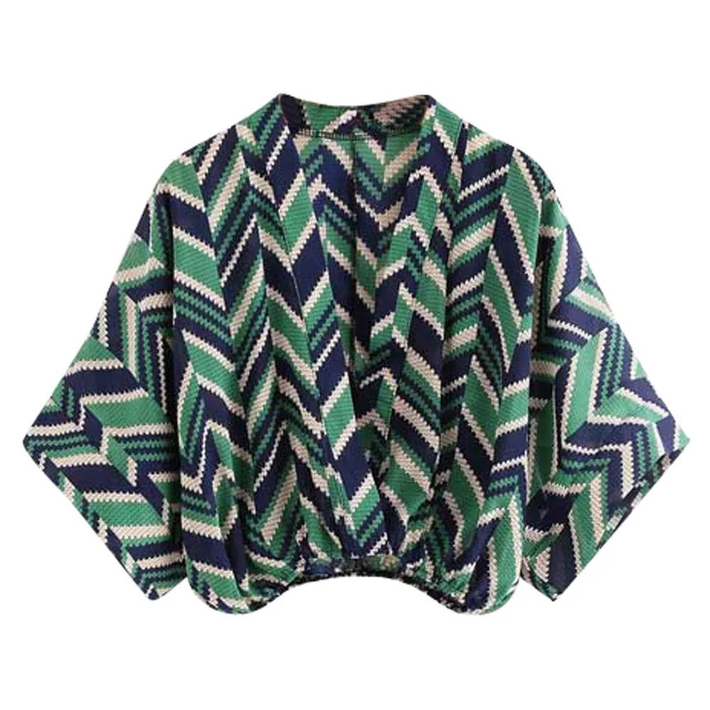 Harajuku Стильная летняя блузка женская модная рубашка с принтом повседневные топы блузка с v-образным вырезом женские свободные повседневные блузки Женский Топ/PY - Цвет: Зеленый