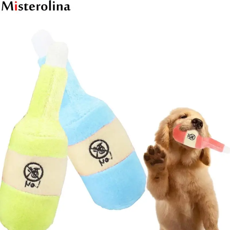 MISTEROLINA Soft Plush Lovely Dog Toy Bottle Design Puppy Chew Squeak Sound for Small Dogs Pet