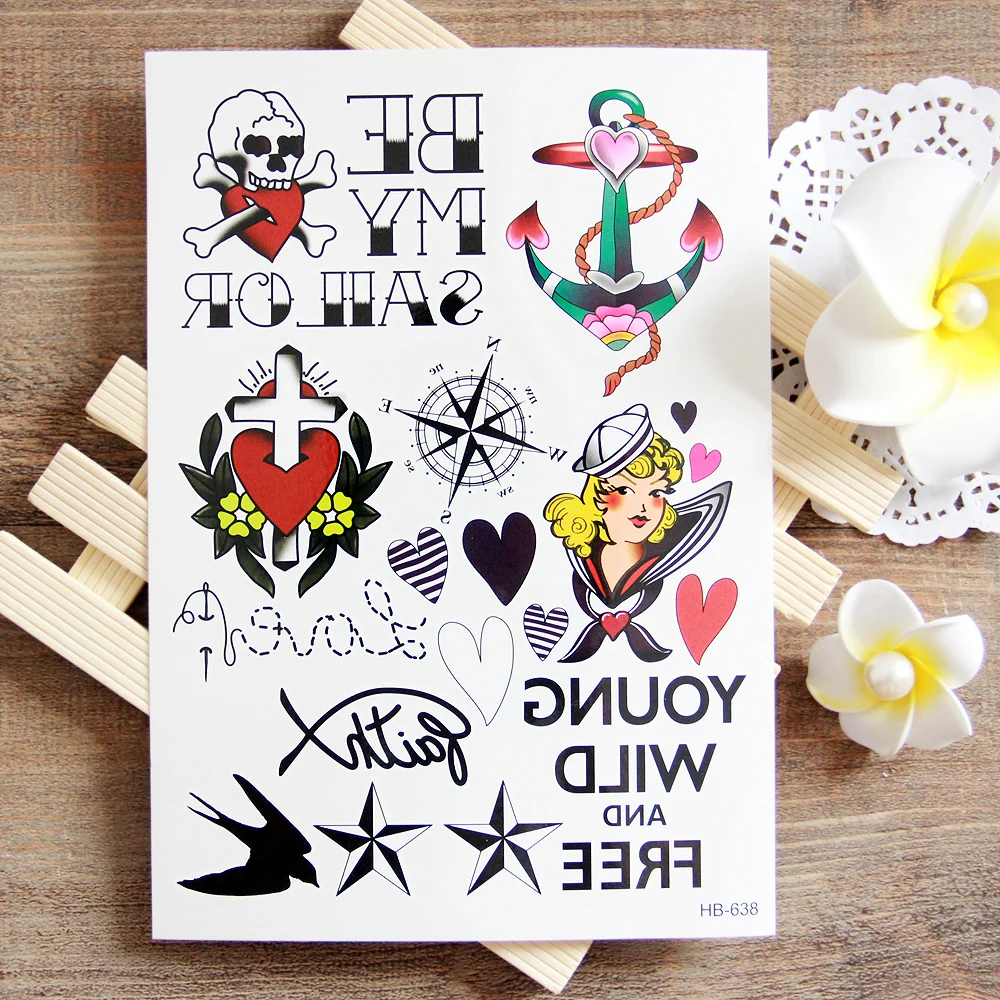 

Large Waterproof Temporary Tattoo sticker on body Skull heart black tattoo Water Transfer fake tattoo flash tattoo for girl