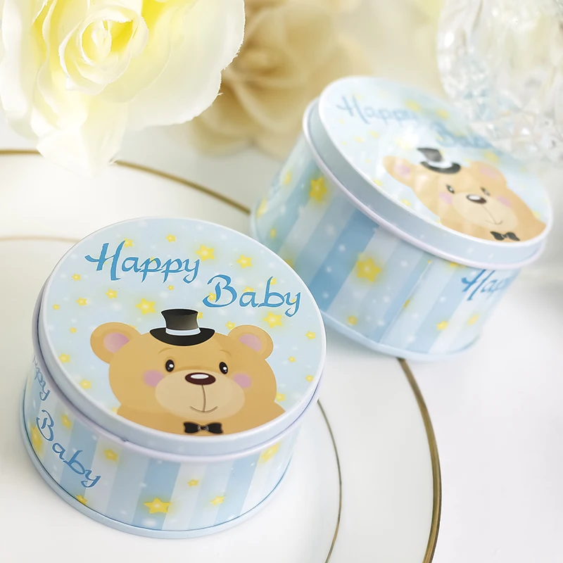 

7.5*4.5cm happy baby boy blue bear girl pink rabbit baby shower favor tin boxes , JNZ7