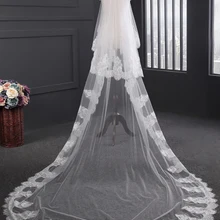 Белая слоновая кость 2 слоя 3 метра кружева края собора Длина Длинная фата свадебная фата velo largo novia Свадебные аксессуары