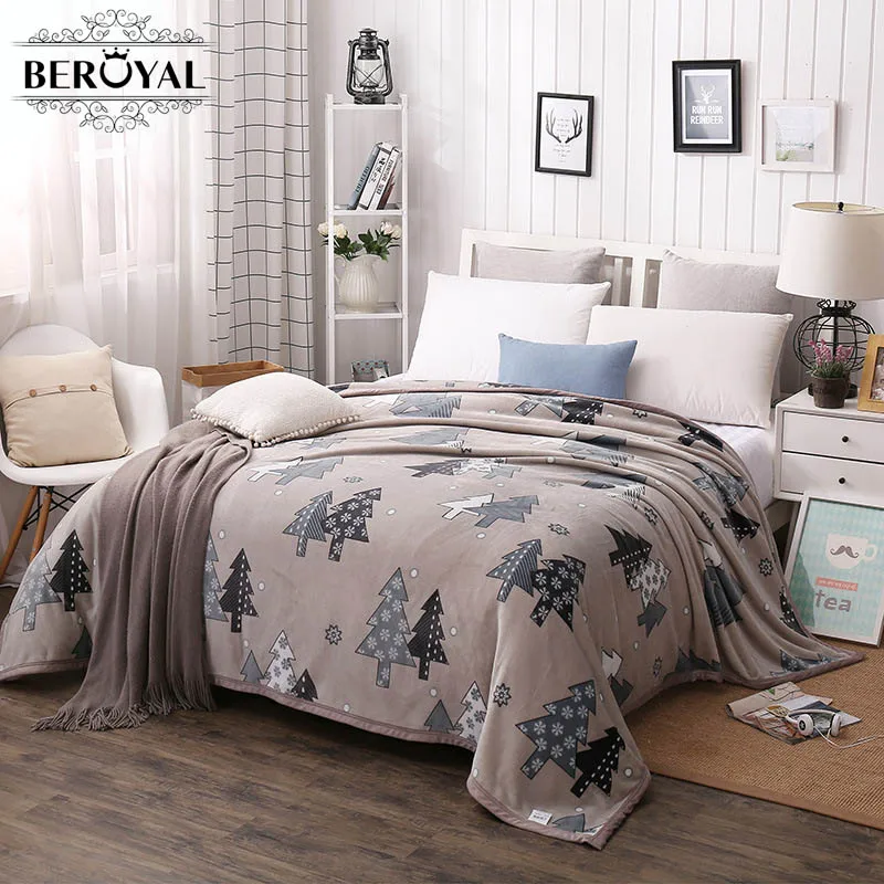 Beroyal Flannel Blanket 1pc 100 Polyester microFiber cloudy Blanket winter warm printing Thick
