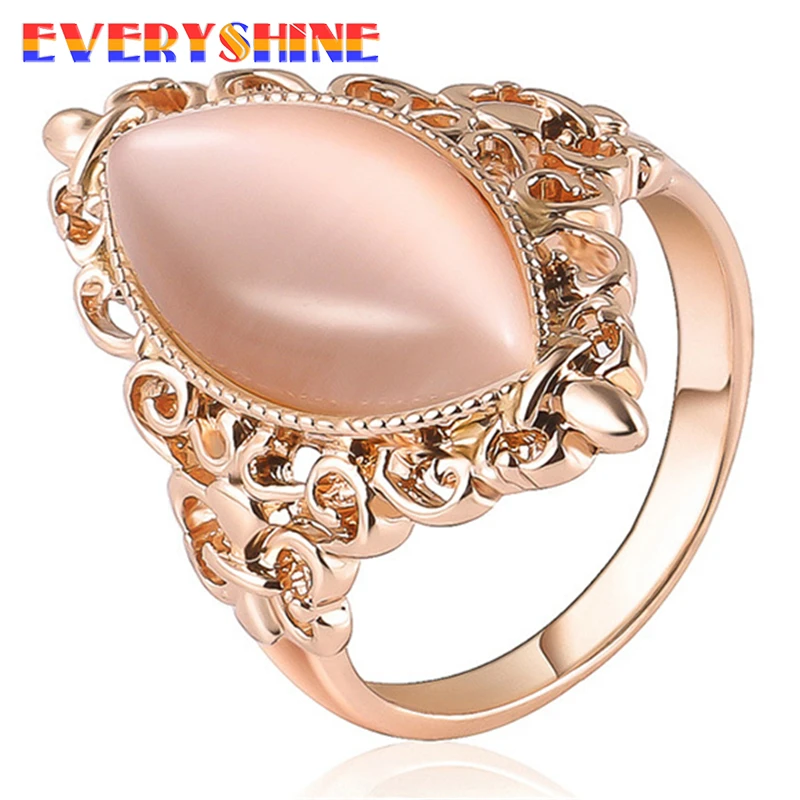 EVERYSHINE Female Oval Ring Fashion Rose gold & silver Gold Filled Jewelry Vintage Wedding Rings For Women Birthday Stone JR38