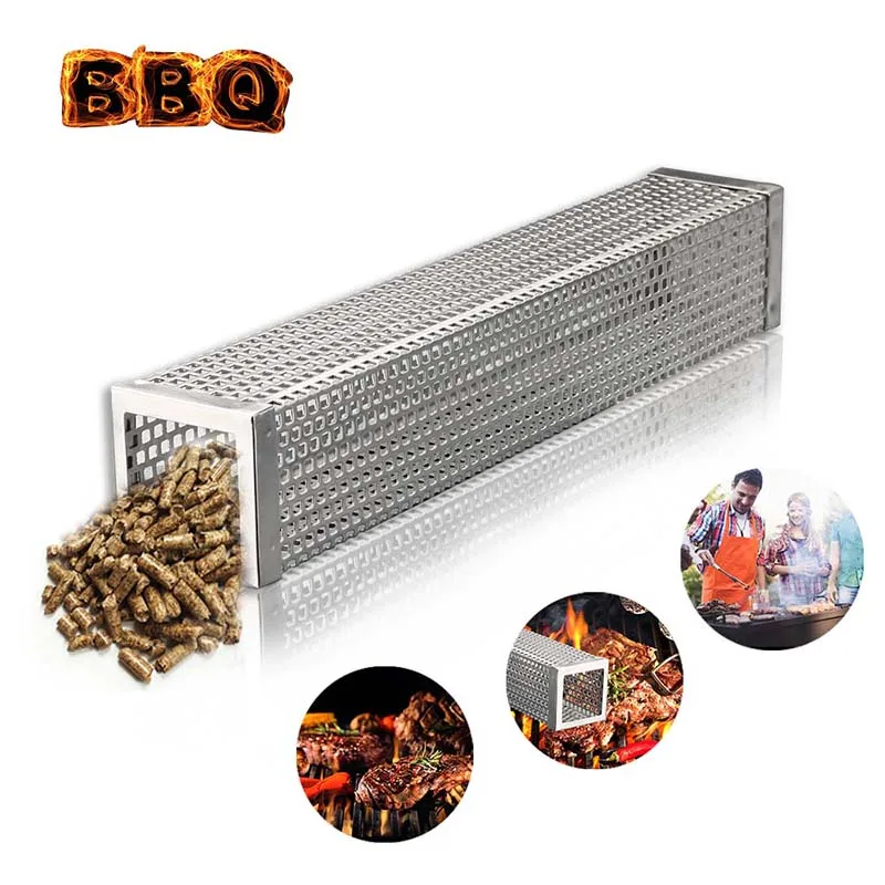 Cuboid hothuimin Pellet Smoker Tube Perforated Stainless Steel BBQ Smoke Generator to Add Smoke Flavor to Grilled Foods 12