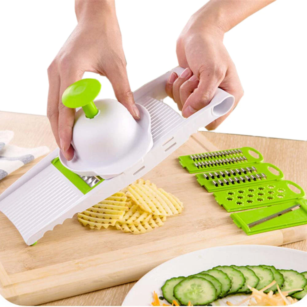  7 in 1 Plastic Vegetable Fruit Slicers Cutter Adjustable Stainless Steel Blades Multi-function ABS Peeler Grater Slicer KC1055 