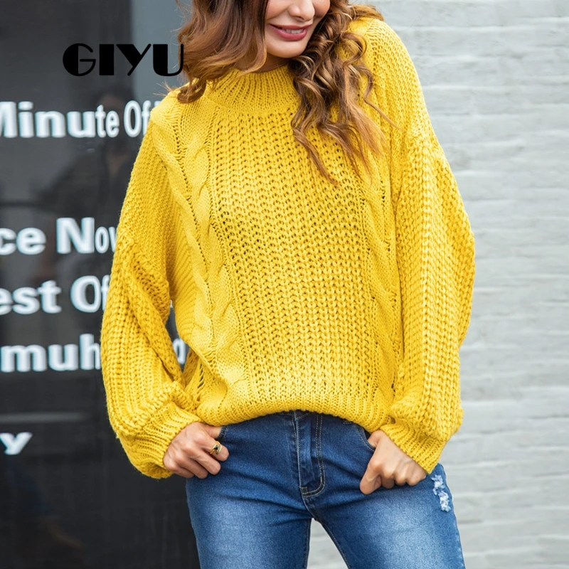 

GIYU Solid Drop Shoulder Sweater Long Sleeve Sexy Hollow Out Casual Loose Sweaters Female Pullover sueter mujer invierno 2019