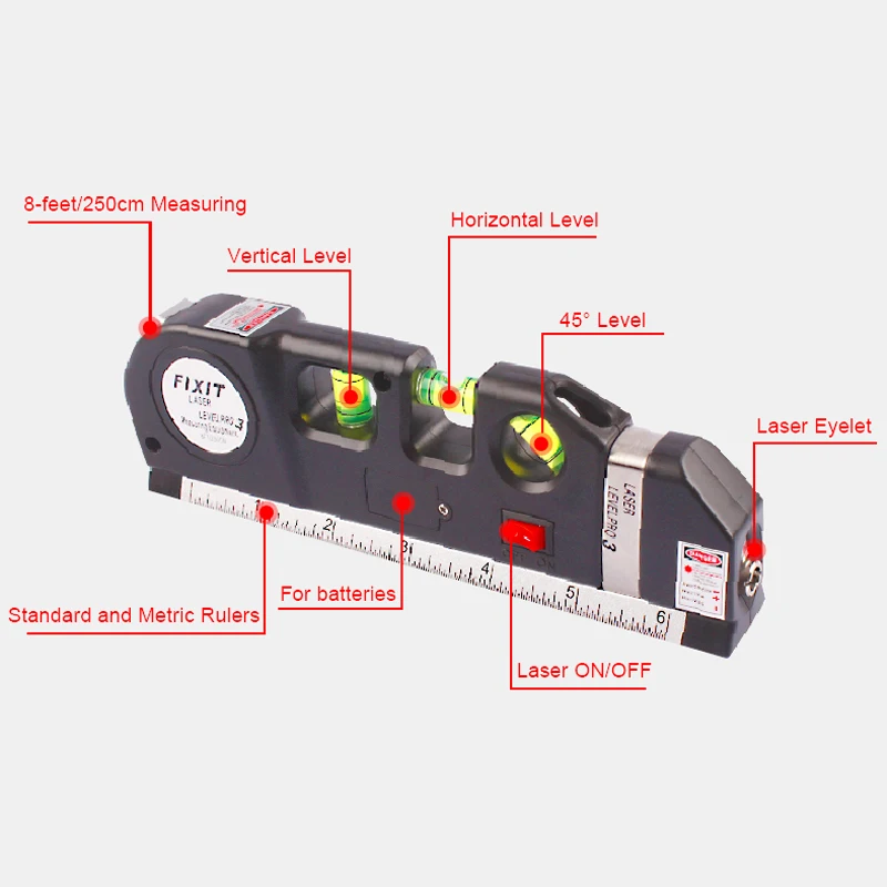Многоцелевой лазерный уровень измерительная лента стандартная и метрическая линейка 8 футов Горизонтальная и вертикальная линия луча