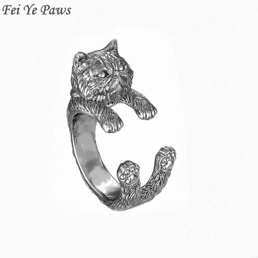 

Antique Ancient Silver Cute Funny Persian Cat Rings For Women Anel Brass Metal Knuckles Anime Boho 9. 5 Dainty Animal Love Ring
