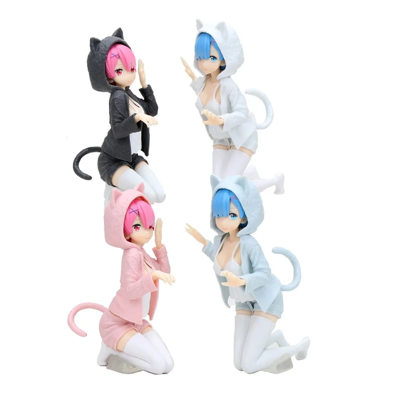 

2pcs/set 12cm Rem & Ram Nyanko Mode Ver Model Re:Life In A Different World From Zero PVC Anime Action Figure Cat EarDoll
