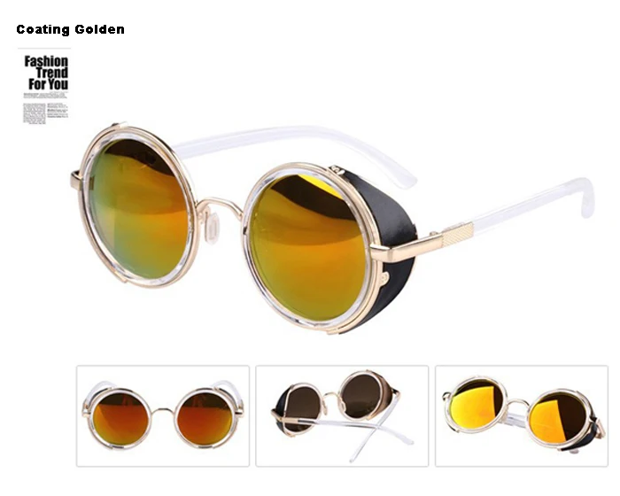 DRESSUUP стимпанк Ретро покрытие мужские винтажные Круглые Солнцезащитные очки для мужчин и женщин брендовые дизайнерские солнцезащитные очки Gafas Oculos De Sol Feminino - Цвет линз: Coating Gloden