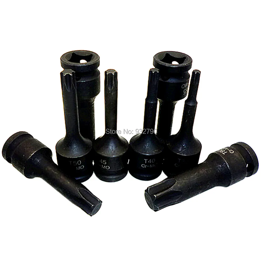 

8pcs Impact Socket Bit Set 1/2" Drive CR-MO Torx Spline Socket Bits Size T30 T40 T45 T50 T55 T60 T70 T80 Chrome Molybdenum Steel