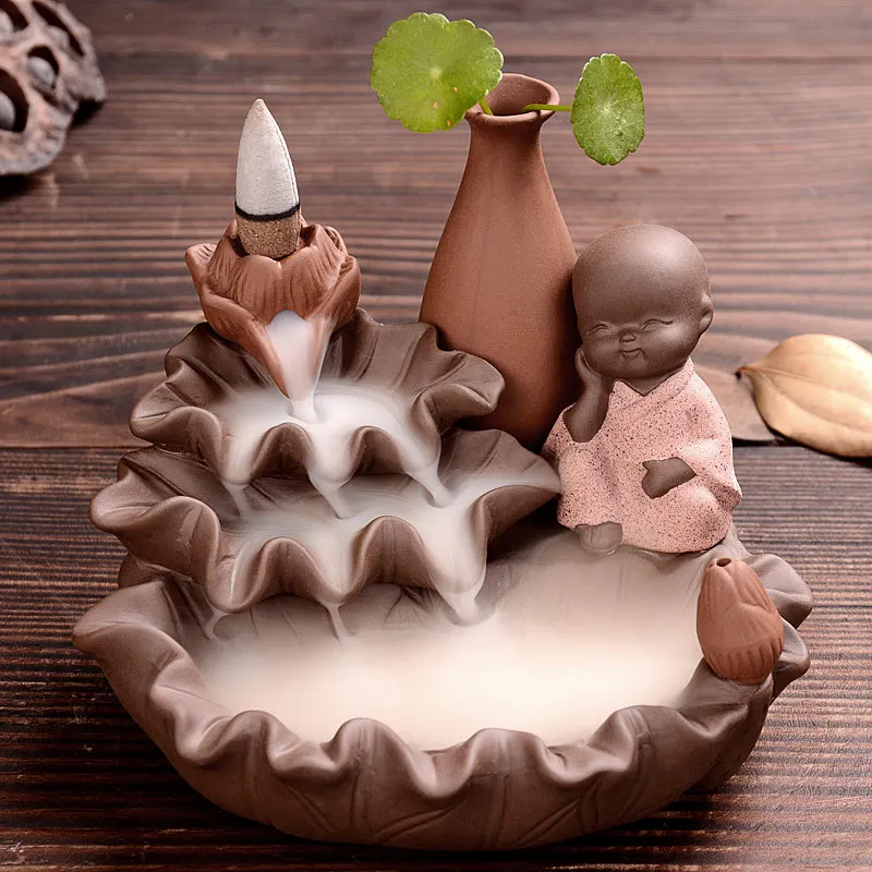 The Cute Little Monk Ceramic Censer Home Decor Creative Smoke Backflow