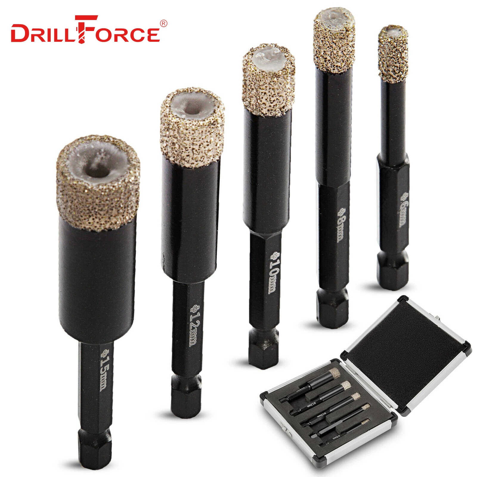 Drillforce 5 шт. набор алмазных отверстий для пилы 6/8/10/12/15 мм шестигранный хвостовик из